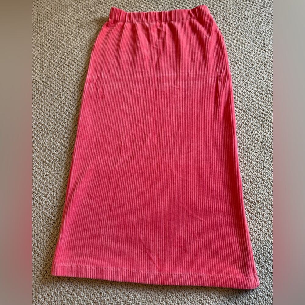 Free People Women's Midi Ribbed Skirt Vibrant Coral Size Medium Summer Beach